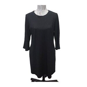 J. Jill Black Ponte Knit Shift Dress 3/4 Bell Sleeves Pockets Women's Medium